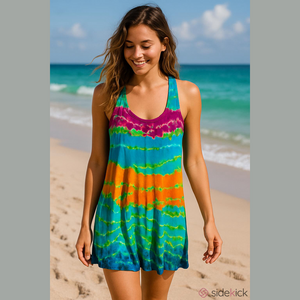India Boutique Tie Dye Vibrant Multicolor Sleeveless Summer Top Free Size